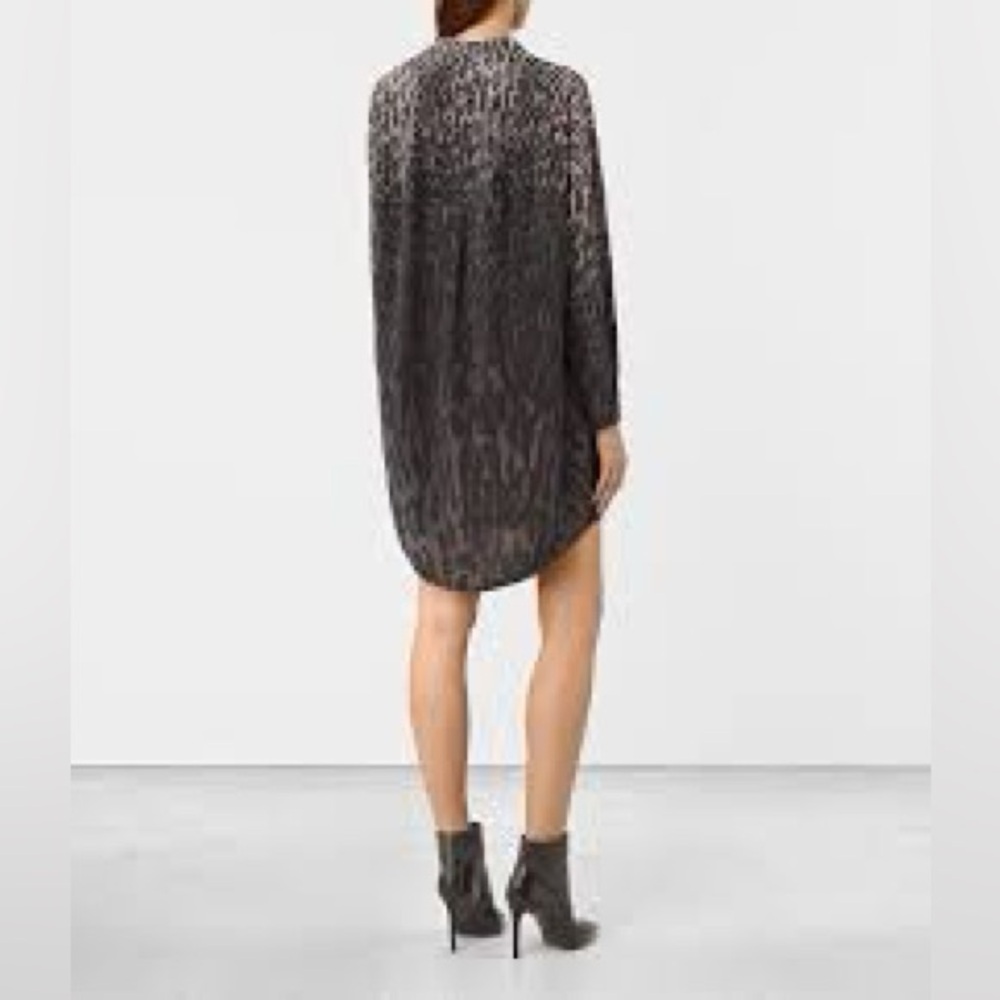 AllSaints Sanko Sinai Silk Shirt Dress Animal Print Leopard Print Black Grey 8 - Picture 2 of 9